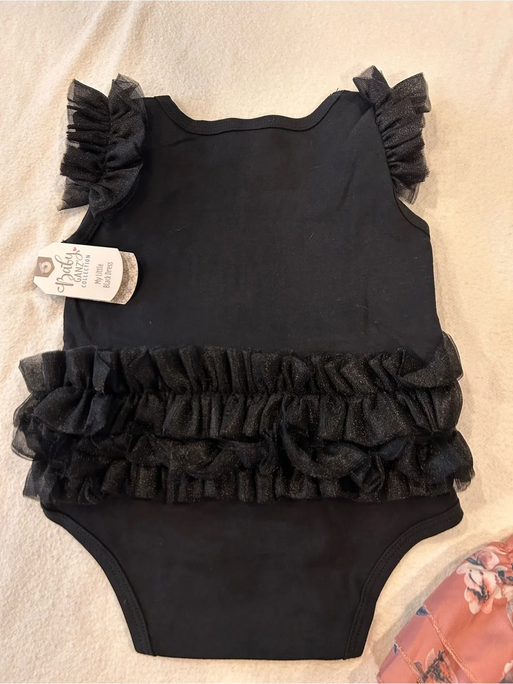GANZ Baby Girl Black Ruffle Bodysuit & Pink Floral Ruffle One-Piece Set 12-24 Mo
